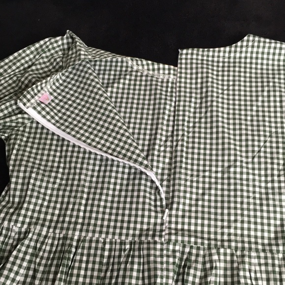 Green and White Plaid Checkered Smock Shirt - Picture 14 of 15